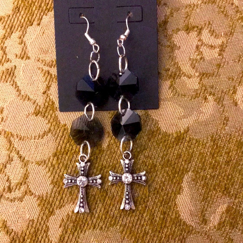 Artisan Handcrafted Crystals with Rhinestone Cross Earrings